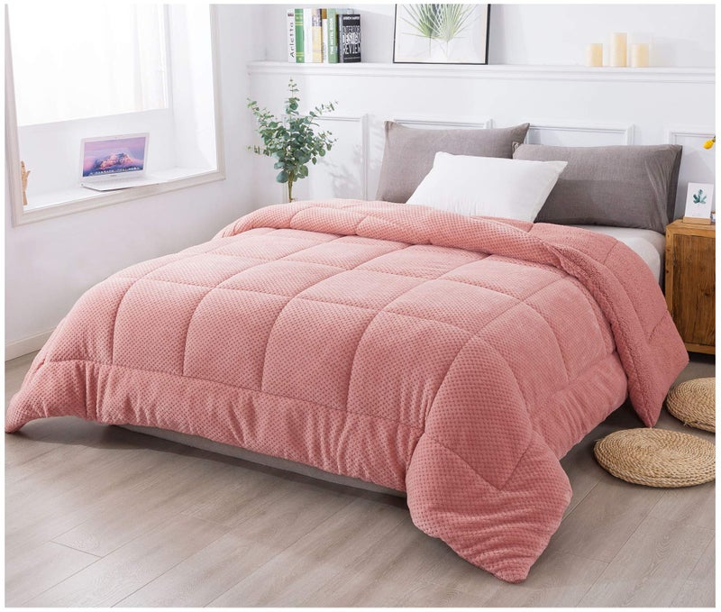 KASENTEX KASENTEX Super Ultra Sof Luxury Plush Sherpa Comforter  Cozy Reversible Fleece - Goose Down Alternative  Machine Washable Bedding  Sunset Rose Pink  Twin/Twin XL Size  - Image 3