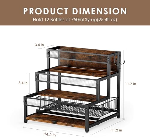 LOTEYIKE 3 Tier Coffee Syrup Rack Organizer, 12 Water Bottles Holder Stand Liquor Cabinet Storage, Wine Rack Countertop Storage Rack Coffee Bar Cabinet for Kitchen - Image 3
