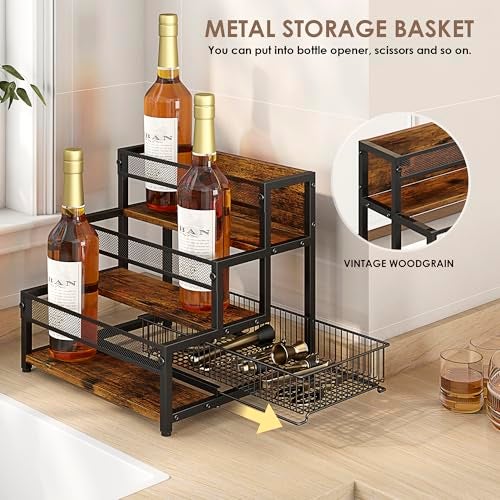 LOTEYIKE 3 Tier Coffee Syrup Rack Organizer, 12 Water Bottles Holder Stand Liquor Cabinet Storage, Wine Rack Countertop Storage Rack Coffee Bar Cabinet for Kitchen - Image 5