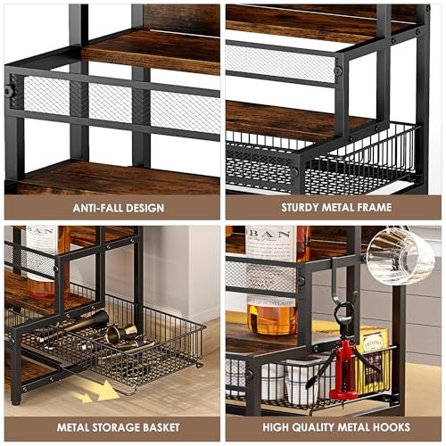 LOTEYIKE 3 Tier Coffee Syrup Rack Organizer, 12 Water Bottles Holder Stand Liquor Cabinet Storage, Wine Rack Countertop Storage Rack Coffee Bar Cabinet for Kitchen - Image 4