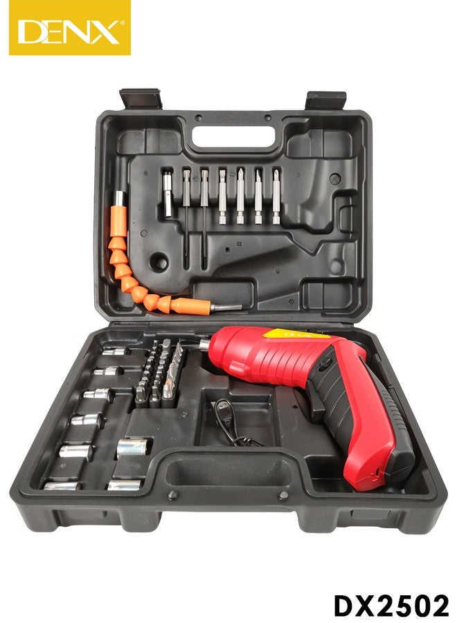 DENX DX2502 Electric Screwdriver & Drill Driver Kit – Cordless 4.2V Rechargeable Power Screwdriver with LED Light, Flexible Shaft, Magnetic Chuck, USB Charging, 50W Motor, 70-Min Working Time, 42-Piece Bit & Socket Set with Carry Case - Image 1