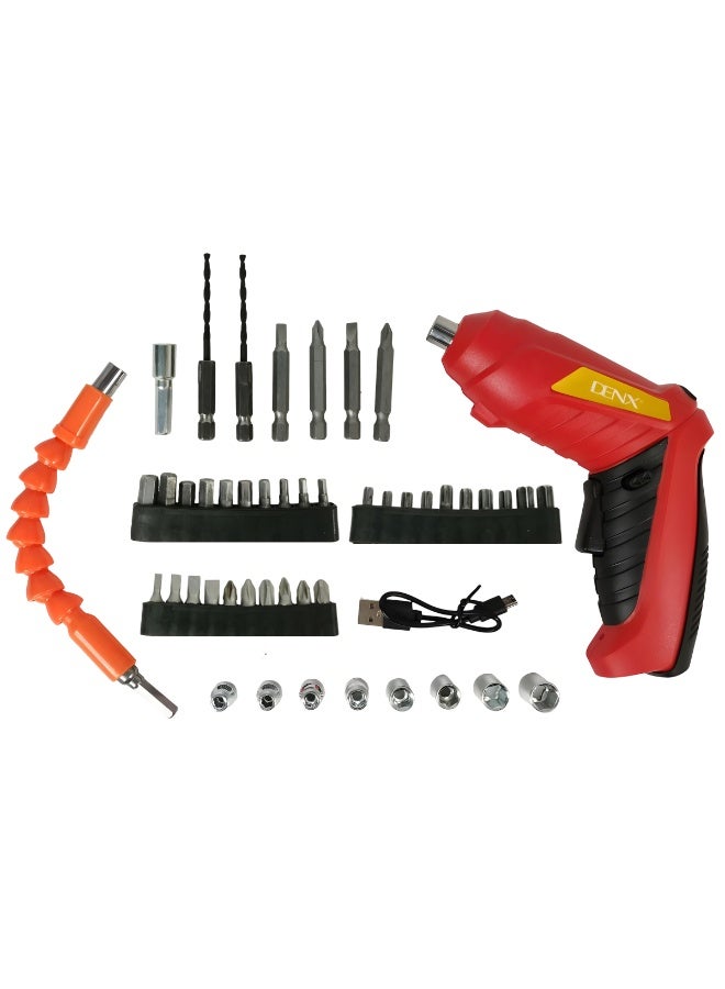 DENX DX2502 Electric Screwdriver & Drill Driver Kit – Cordless 4.2V Rechargeable Power Screwdriver with LED Light, Flexible Shaft, Magnetic Chuck, USB Charging, 50W Motor, 70-Min Working Time, 42-Piece Bit & Socket Set with Carry Case - Image 2