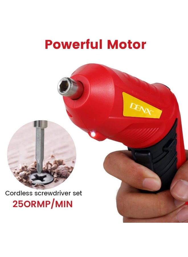 DENX DX2502 Electric Screwdriver & Drill Driver Kit – Cordless 4.2V Rechargeable Power Screwdriver with LED Light, Flexible Shaft, Magnetic Chuck, USB Charging, 50W Motor, 70-Min Working Time, 42-Piece Bit & Socket Set with Carry Case - Image 4