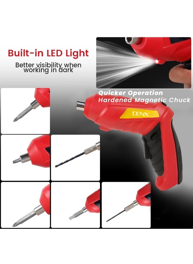 DENX DX2502 Electric Screwdriver & Drill Driver Kit – Cordless 4.2V Rechargeable Power Screwdriver with LED Light, Flexible Shaft, Magnetic Chuck, USB Charging, 50W Motor, 70-Min Working Time, 42-Piece Bit & Socket Set with Carry Case - Image 5