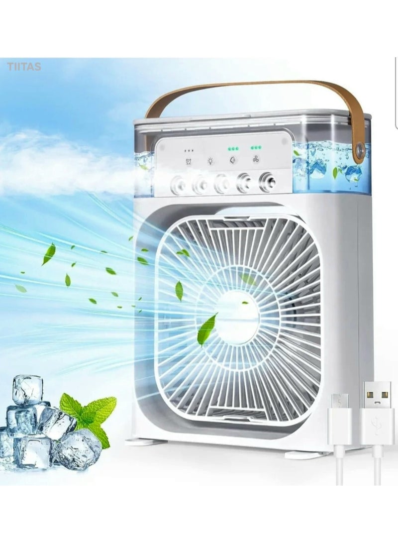 Portable Air Conditioners,Mini Evaporative Cooler,700ml Cooler 3 Speeds,USB Personal Conditioner with 7 LED Light，1-3H Timer AC Cooling Fan for car Home Office Room, White - Image 1