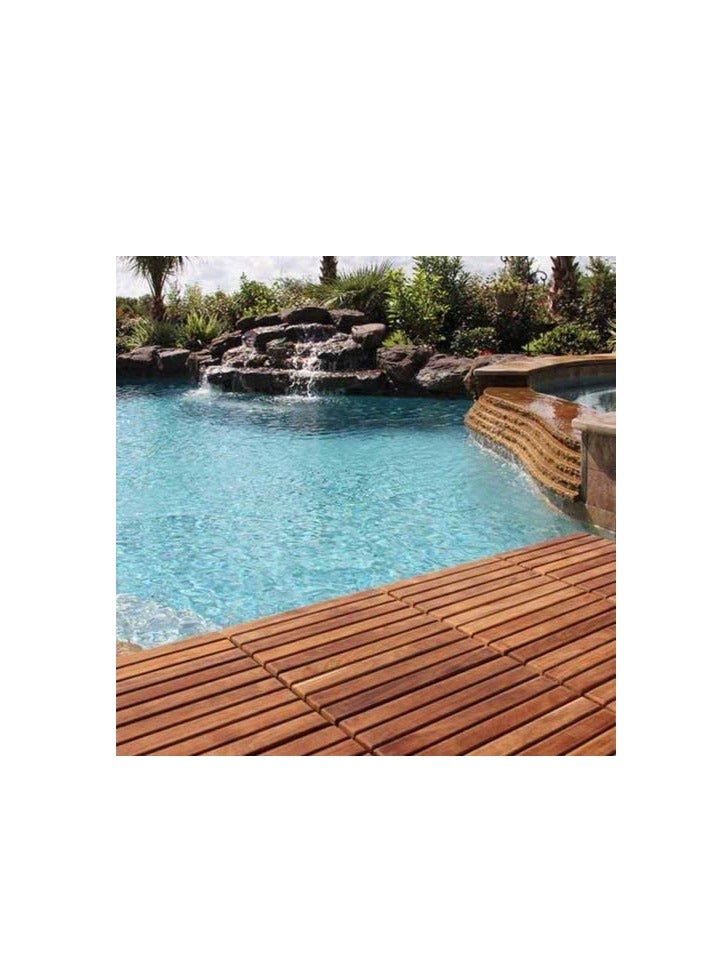 FFD Pack of 10 Acacia Wood Interlocking Deck Tiles – 12" x 12" Hardwood Outdoor & Indoor Flooring, Easy Snap Installation, Weatherproof Patio Tiles for Garden  - Image 3