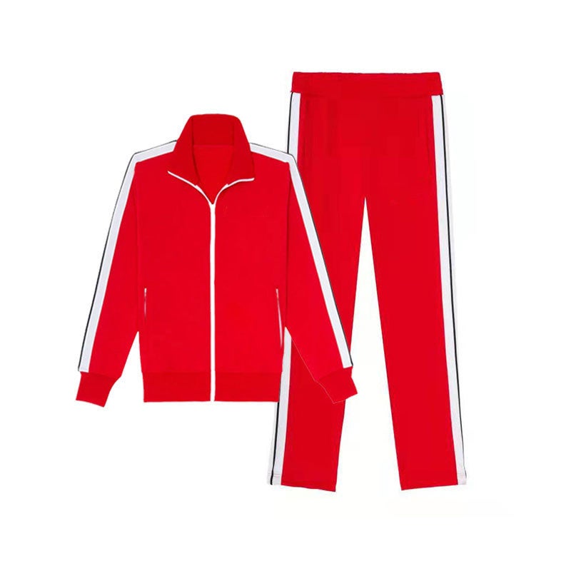 Amazon European and American popular fashion brand strip suit Leisure Sports mens stand collar zipper sweater sweater men Red 