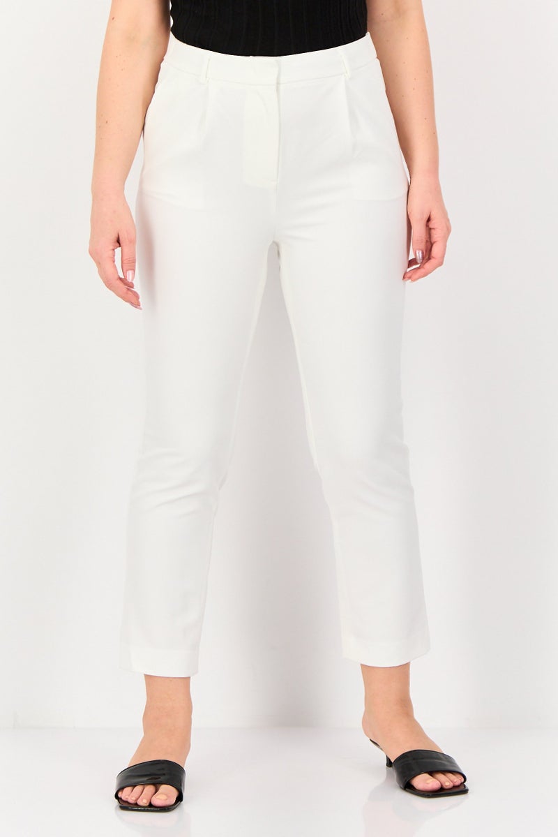 SELECTED Women Regular Fit High Rise Solid Straight Leg Pants, Optic White - Image 1