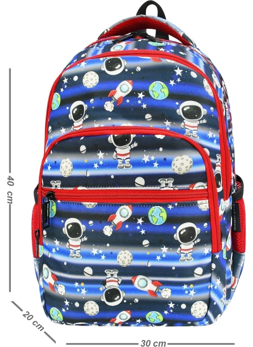 Tezzgelsin Astronaut Patterned Waterproof Orthopedic 3 Compartment School Bag with Food and Pencil Case Set of 3