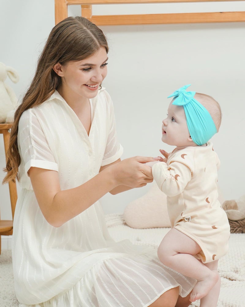 jollybows 12pcs Baby Nylon Headbands With Bow Elastic Hairband For Girls Newborn Infant Toddlers Kids Hair Accessories- Soft Light Color Set - Image 2