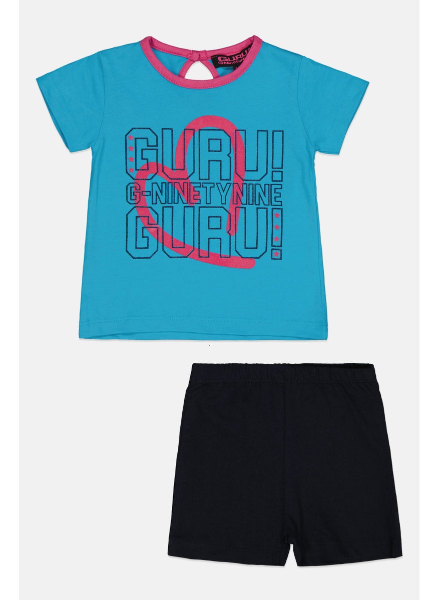 Guru 99 Toddlers Girl 2 Pieces Short Sleeve Graphic Print Top And Bottom Set, Multicolor  - Image 1