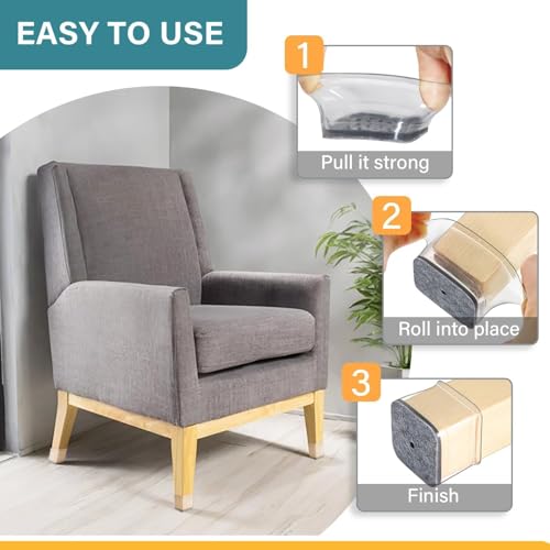 Ansible 24 Pcs Chair Leg Floor Protectors Square, Silicone Felt Furniture Leg Pads Caps Covers for Hardwood Floors (Fit:1-1/16" to 1-5/8") - Image 4