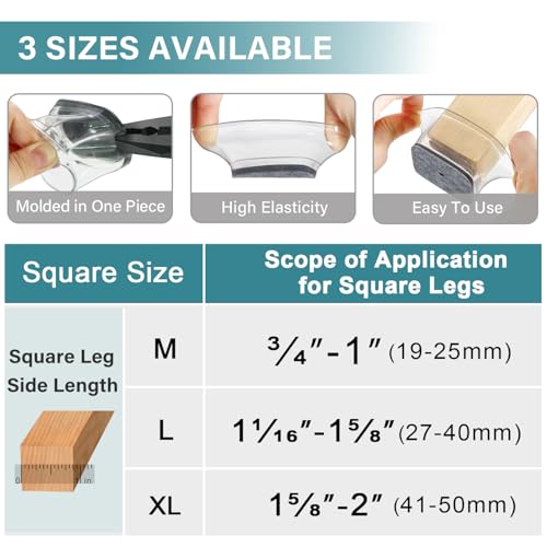 Ansible 24 Pcs Chair Leg Floor Protectors Square, Silicone Felt Furniture Leg Pads Caps Covers for Hardwood Floors (Fit:1-1/16" to 1-5/8") - Image 5