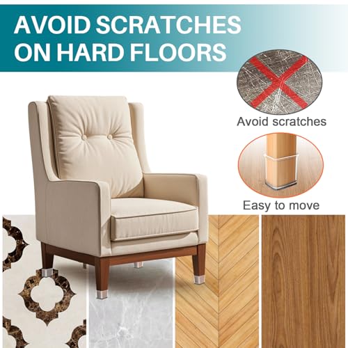 Ansible 24 Pcs Chair Leg Floor Protectors Square, Silicone Felt Furniture Leg Pads Caps Covers for Hardwood Floors (Fit:1-1/16" to 1-5/8") - Image 2