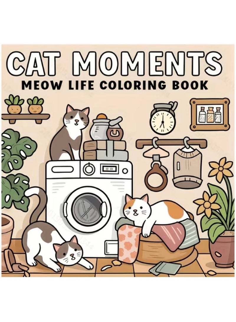 Cat Moments Cute Coloring Book for Teens & Adults - Anti-Stress Relaxation Art, 24 Pages (20x20 cm) - Image 1