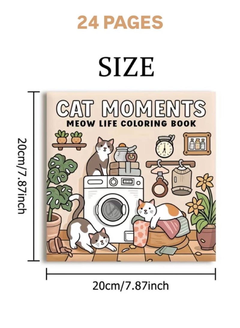 Cat Moments Cute Coloring Book for Teens & Adults - Anti-Stress Relaxation Art, 24 Pages (20x20 cm) - Image 2