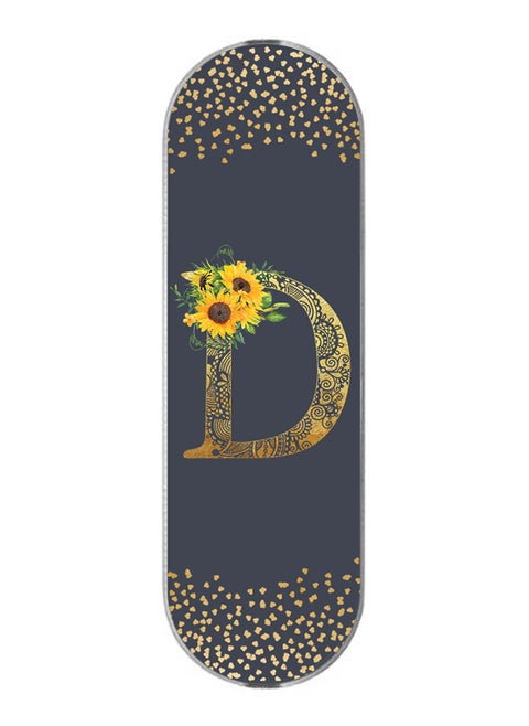 3-In-1 Universal Mobile Phone Grip Holder- Custom Monogram Initial Letter Mandala Floral Pattern Alphabet - D (Grey)