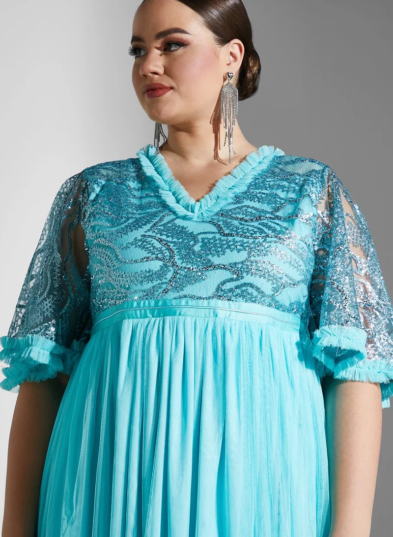Khizana Aqua Tulle Gown Dress