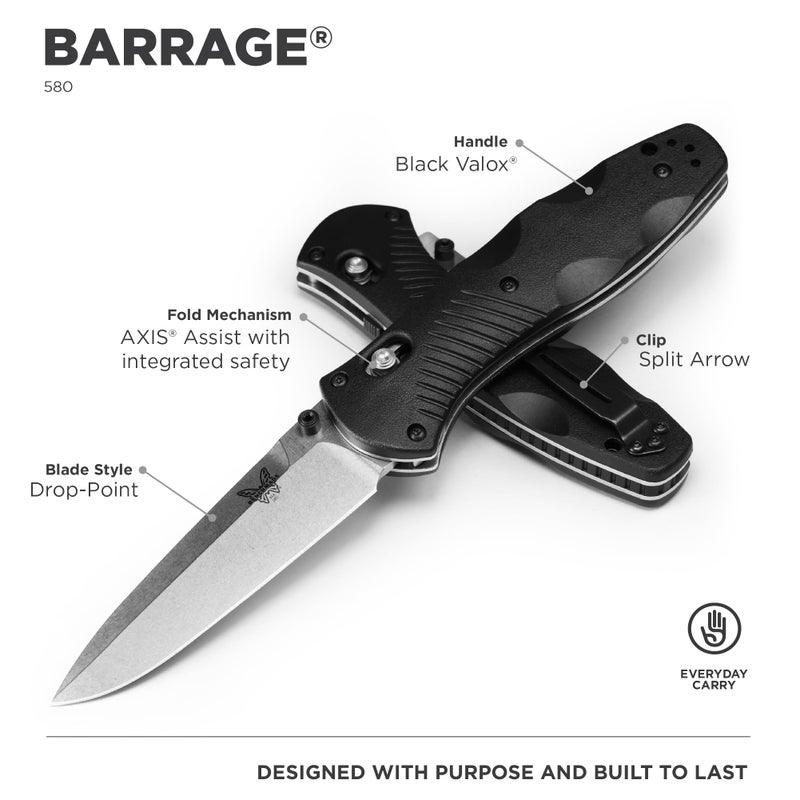Benchmade بينش ميد - سكين باراج 580 EDC بمقبض فالوك الأسود (580) - Image 2
