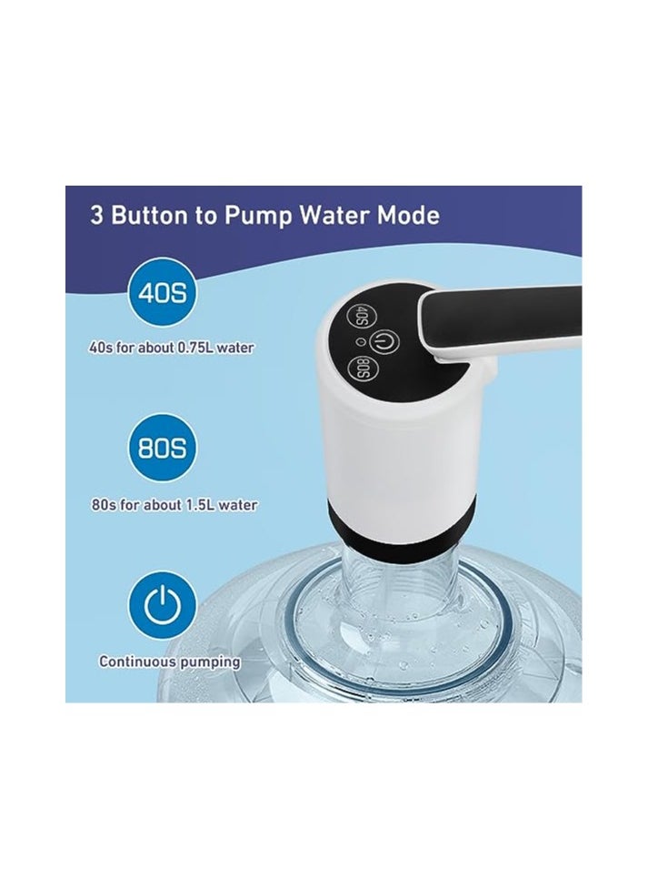 SYOSI - Foldable Water Dispenser for 5 Gallon, Continuous Pumping Electric Water Jug Pump, Portable Drinking Water Pump, Timing and Quantitative Pumping, 3 Button Mode, Rechargeable (White)(1 Pack) - Image 1