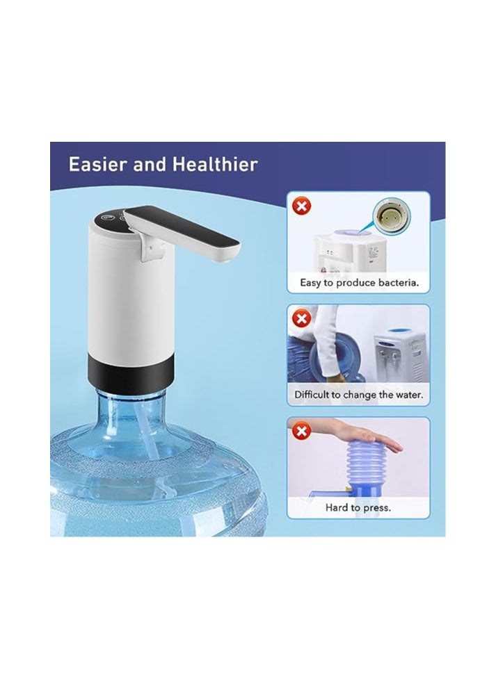 SYOSI - Foldable Water Dispenser for 5 Gallon, Continuous Pumping Electric Water Jug Pump, Portable Drinking Water Pump, Timing and Quantitative Pumping, 3 Button Mode, Rechargeable (White)(1 Pack) - Image 1