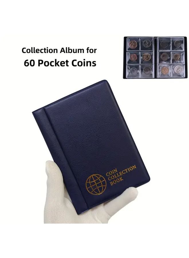 Blue 60 Pocket Commemorative Stamp And Medal Collection Album With Fixed Pages For Coins - Image 1