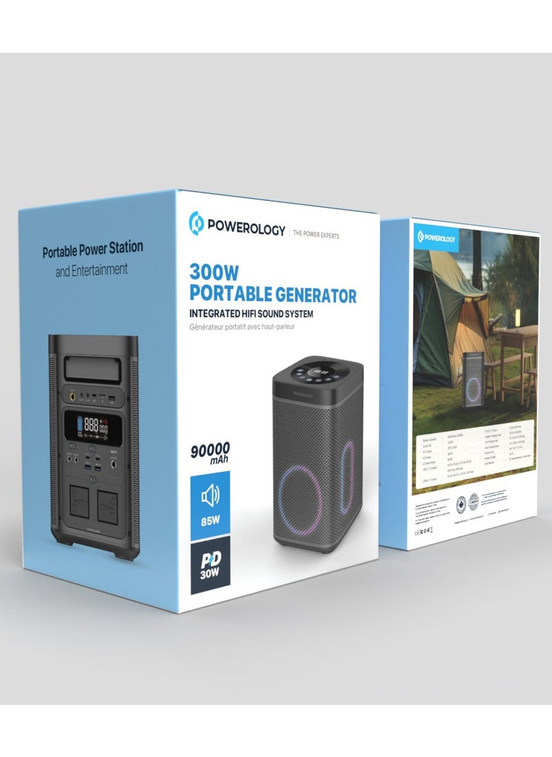 Powerology - 90000mAh Portable Generator Integrated with Hi-Fi Sound System and 300W AC Power / Portable Sound System - Black - Image 1