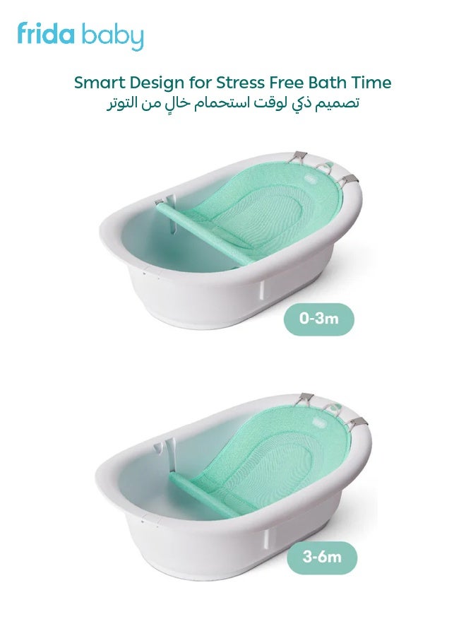 فريدا بيبي حوض استحمام فريدا بيبي 4 في 1 ينمو مع الطفل – حوض استحمام قابل للتعديل من الرضيع إلى الطفل الصغير مع أرجوحة، وضعية استلقاء ودعم الجلوس – سريع الجفاف، قابل للغسل، مضاد للانزلاق - Image 3