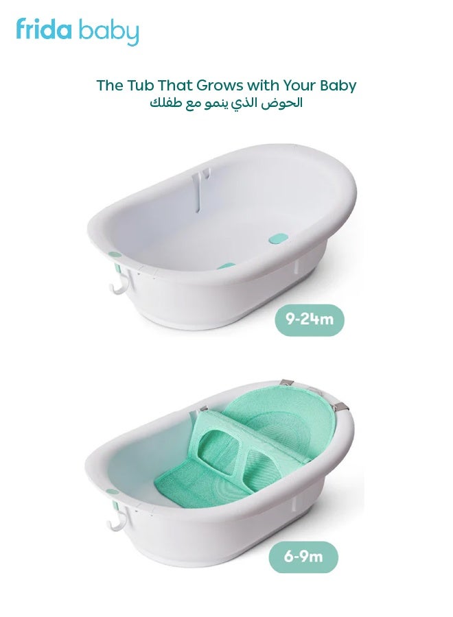 فريدا بيبي حوض استحمام فريدا بيبي 4 في 1 ينمو مع الطفل – حوض استحمام قابل للتعديل من الرضيع إلى الطفل الصغير مع أرجوحة، وضعية استلقاء ودعم الجلوس – سريع الجفاف، قابل للغسل، مضاد للانزلاق - Image 4