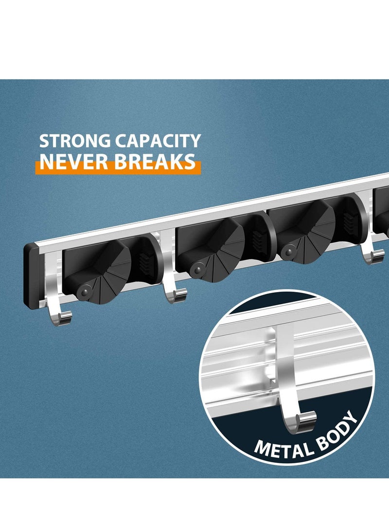 Bukela Mop Broom Holder, Wall Mount Aluminum Alloy Pantry Organization Storage Garden Kitchen Tool Organizer for Home, Kitchen, Garden, Garage, Organization and Storage (4 Positions with 5 Hooks, Black) - Image 3