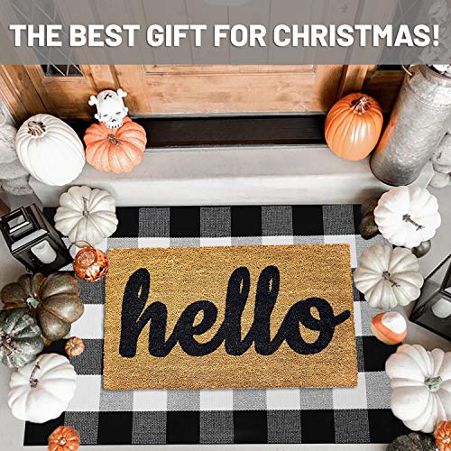 IOHOUZE Cotton Buffalo Plaid Check Rug Outdoor Doormat 27.5 x 43 Inches Washable Woven Outdoor Indoor Welcome Mats for Front Door/Farmhouse/Entryway/Home Entrance black and White Outdoor Rug - Image 2