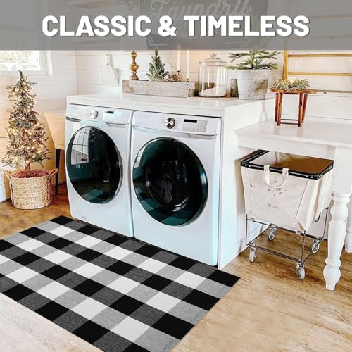 IOHOUZE Cotton Buffalo Plaid Check Rug Outdoor Doormat 27.5 x 43 Inches Washable Woven Outdoor Indoor Welcome Mats for Front Door/Farmhouse/Entryway/Home Entrance black and White Outdoor Rug - Image 4