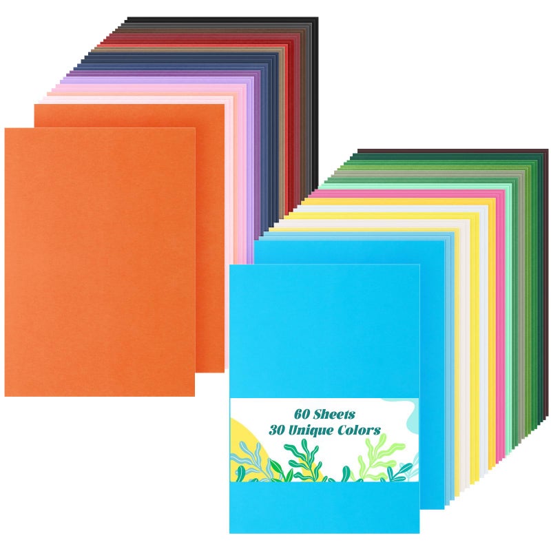 Fswcck 60 Pack Card Stock Assorted Colors 85 X 11Cardstock Colored Thick Construction Colorful Paper A4 Size for Diy Art Scrapbook CraftingOffice Home and Creative Projects