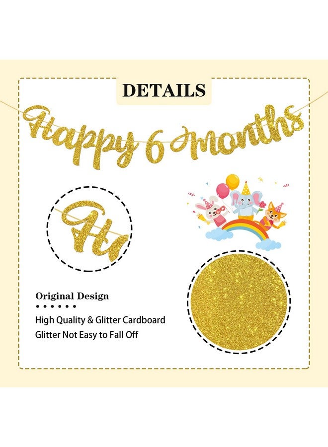 WeBenison Happy 6 Months Banner/Baby Shower/Boy or Girl Birthday Banner/Happy Half Birthday Party Decoration Supplies - Gold Glitter - Image 3