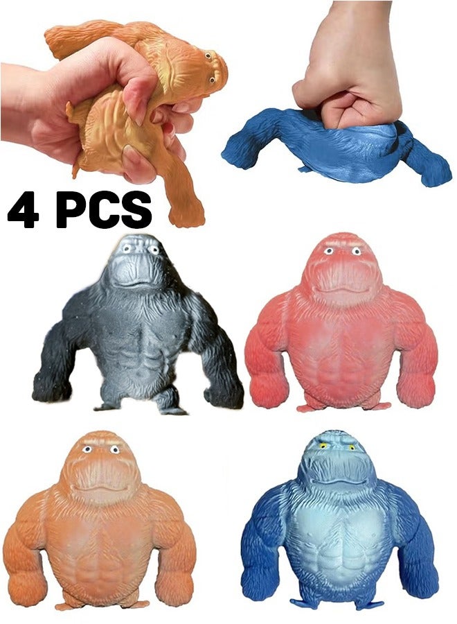 4 Pcs Squishy Monkey Decompress and Squeeze Stress Toy, Animal Styling Stress Relief Stretchy Toys, Stress Relief Squishy Monkey Toy, Elastic and Soft Fidget Toy, Gift for Children and Adults Birthday - Image 1