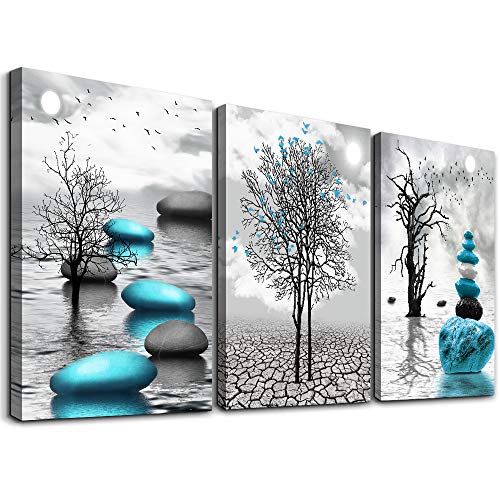DZRWUBHS Canvas Wall Art for Living Room Wall Decor for Bedroom Bathroom Black and White Paintings Modern 3 Piece Framed Canvas Art Prints Ready to Hang Inspirational Abstract Blue Pictures Home Decorations - Image 1