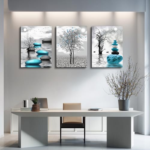 DZRWUBHS Canvas Wall Art for Living Room Wall Decor for Bedroom Bathroom Black and White Paintings Modern 3 Piece Framed Canvas Art Prints Ready to Hang Inspirational Abstract Blue Pictures Home Decorations - Image 4