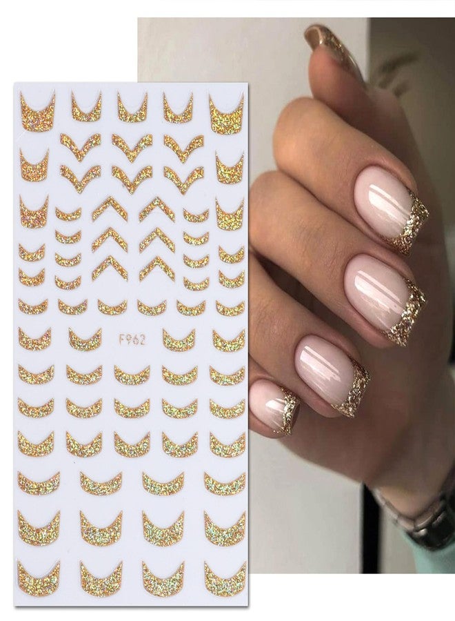 TOGZOM Gold Nail Art Stickers 3D Self-Adhesive Nail Decals French Glitter Line Nail Stickers Stripe Butterfly Star Heart Designs Nail Supplies for Women DIY Acrylic Nail Decoration Accessories 8 Sheet - Image 3