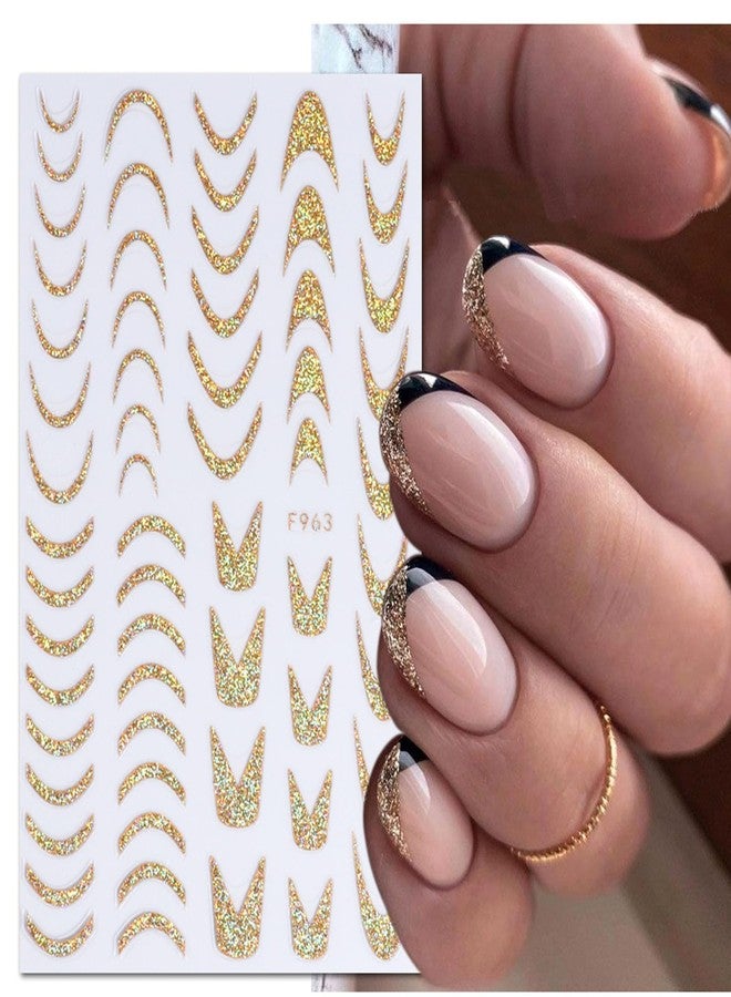 TOGZOM Gold Nail Art Stickers 3D Self-Adhesive Nail Decals French Glitter Line Nail Stickers Stripe Butterfly Star Heart Designs Nail Supplies for Women DIY Acrylic Nail Decoration Accessories 8 Sheet - Image 4