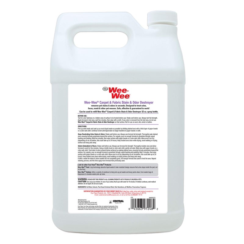 Four Paws Wee-Wee Pet Stain and Odor Eliminator for Carpet Stains 128 Ounces - Image 2