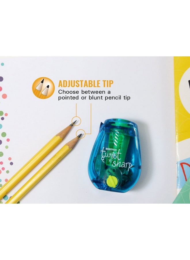 Bostitch - Twist-N-Sharp Pencil Sharpener, 2-Pack, For Kids & Colored Pencils, Assorted Colors (Ps1-Adj-2Pk) - Image 1