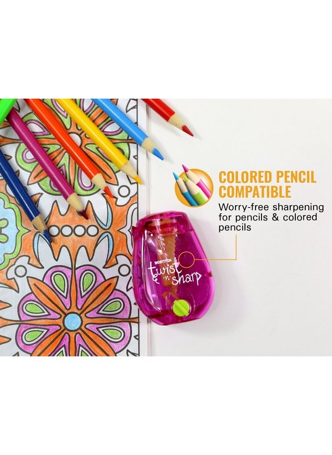 Bostitch - Twist-N-Sharp Pencil Sharpener, 2-Pack, For Kids & Colored Pencils, Assorted Colors (Ps1-Adj-2Pk) - Image 1