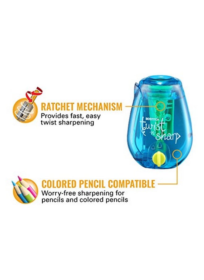 Bostitch - Twist-N-Sharp Pencil Sharpener, 2-Pack, For Kids & Colored Pencils, Assorted Colors (Ps1-Adj-2Pk) - Image 1
