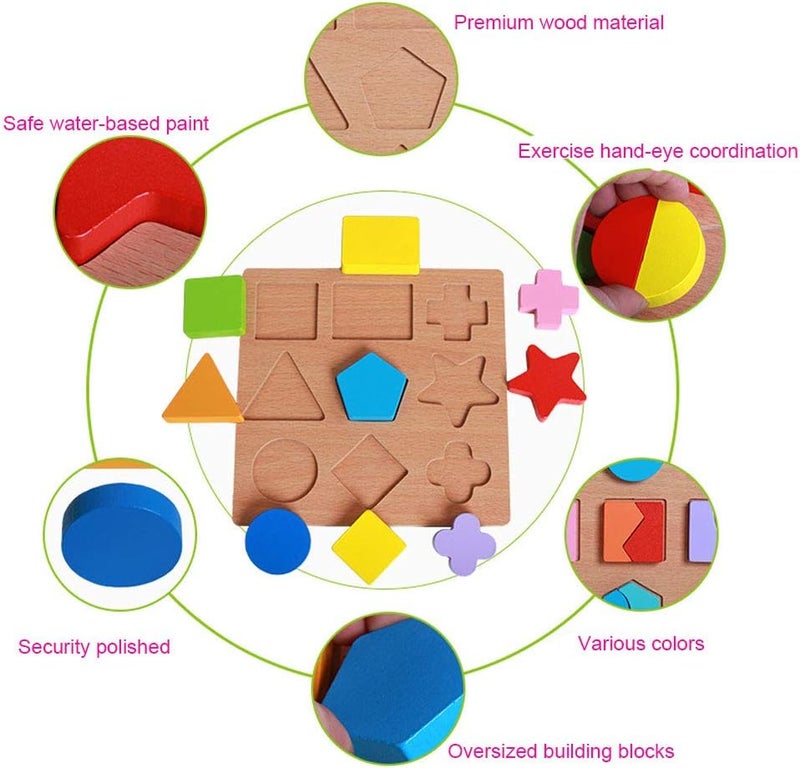 HOMNIVE ألغاز خشبية من JOKFEICE للأطفال الصغار، ألغاز أشكال هندسية ملونة، مجموعة لوحة وتد، كتل تعليمية ما قبل المدرسة، لعبة مونتيسوري للأطفال الصغار من عمر 3 سنوات فما فوق - Image 5
