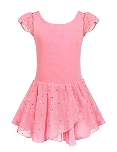 Arshiner Girls Ruffle Sleeve Ballet Dance Dress Glitter Tutu Skirted Leotard, 3-4 Years, Pink - Image 1