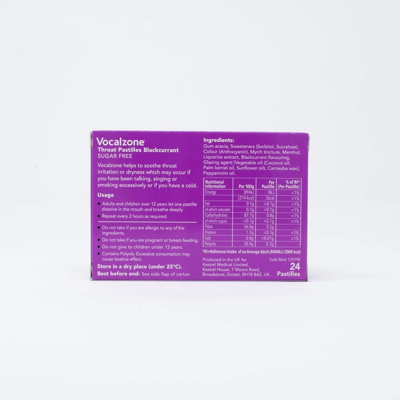 Vocalzone Throat Pastilles Blackcurrant Sugar Free 3 Packs 24 for Sore Throats and Hoarseness When Overusing Your Voice Produced and Sold in The United Kingdom Since 1912 - Image 4