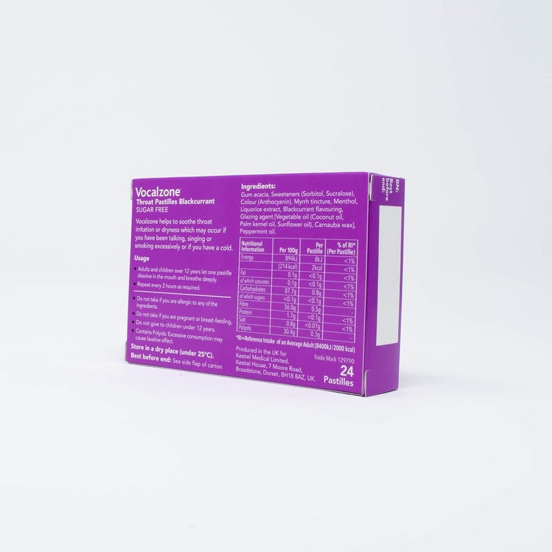 Vocalzone Throat Pastilles Blackcurrant Sugar Free 3 Packs 24 for Sore Throats and Hoarseness When Overusing Your Voice Produced and Sold in The United Kingdom Since 1912 - Image 5