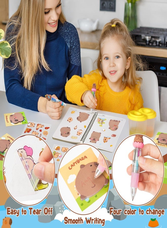 CY2SIDE Capybara Stationery Party Gift - 24 Pack Fun Animal Stationery Gifts Set Include 4-in-1 Ballpoint Pen Sticky Note Sticker and Organza Capybara Party Favor Goodie Bag Fillers for School Rewards - Image 3