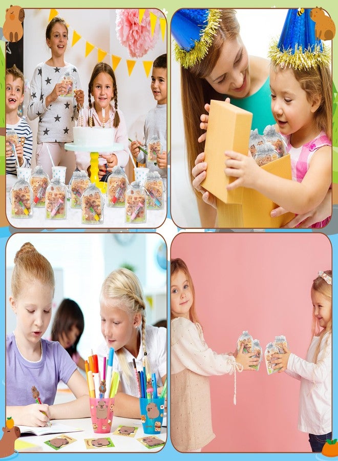 CY2SIDE Capybara Stationery Party Gift - 24 Pack Fun Animal Stationery Gifts Set Include 4-in-1 Ballpoint Pen Sticky Note Sticker and Organza Capybara Party Favor Goodie Bag Fillers for School Rewards - Image 5