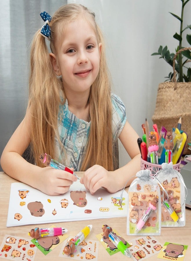 CY2SIDE Capybara Stationery Party Gift - 24 Pack Fun Animal Stationery Gifts Set Include 4-in-1 Ballpoint Pen Sticky Note Sticker and Organza Capybara Party Favor Goodie Bag Fillers for School Rewards - Image 4